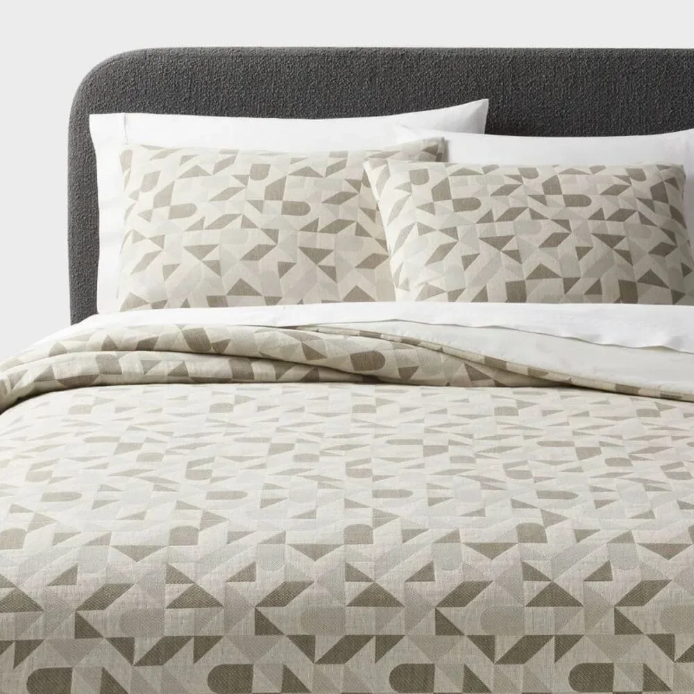 Full/Queen Geo Matelasse Duvet Cover Set - Olive Green Jacquard